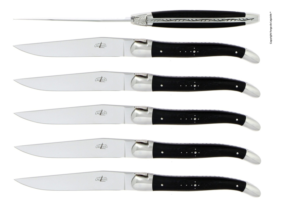 Set med 6 handgjorda köttknivar, handtag av ebenholts - Forge de Laguiole i gruppen Dukning / Bestick / Knivar hos KitchenLab (1446-24423)