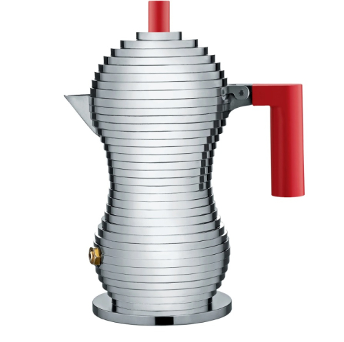 Mokabryggare, Aluminium/Röd Small, 7 cl - Alessi