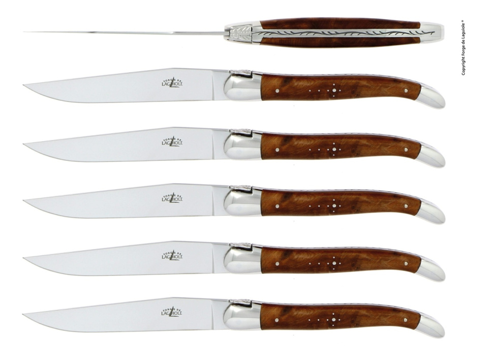 Set med 6 handgjorda kötknivar, handtag av tuja - Forge de Laguiole i gruppen Dukning / Bestick / Knivar hos The Kitchen Lab (1446-13141)